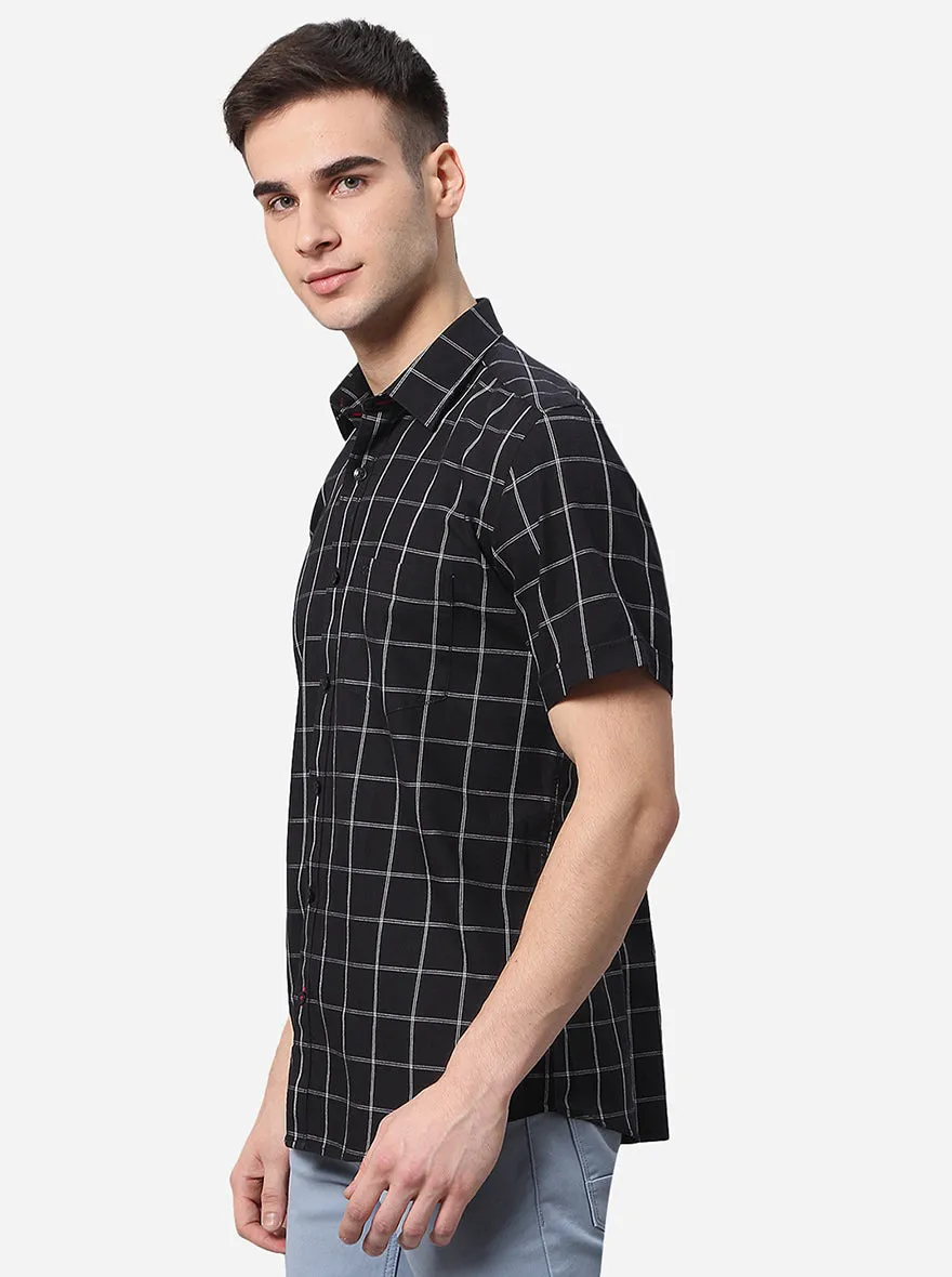 Jet Black Checked Slim Fit Casual Shirt | JadeBlue