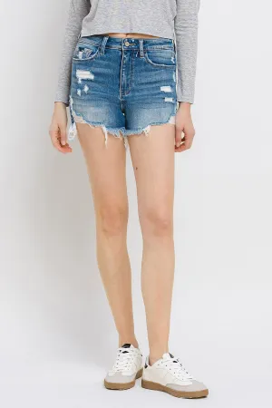 KESLEY Distressed Raw Hem Denim Shorts