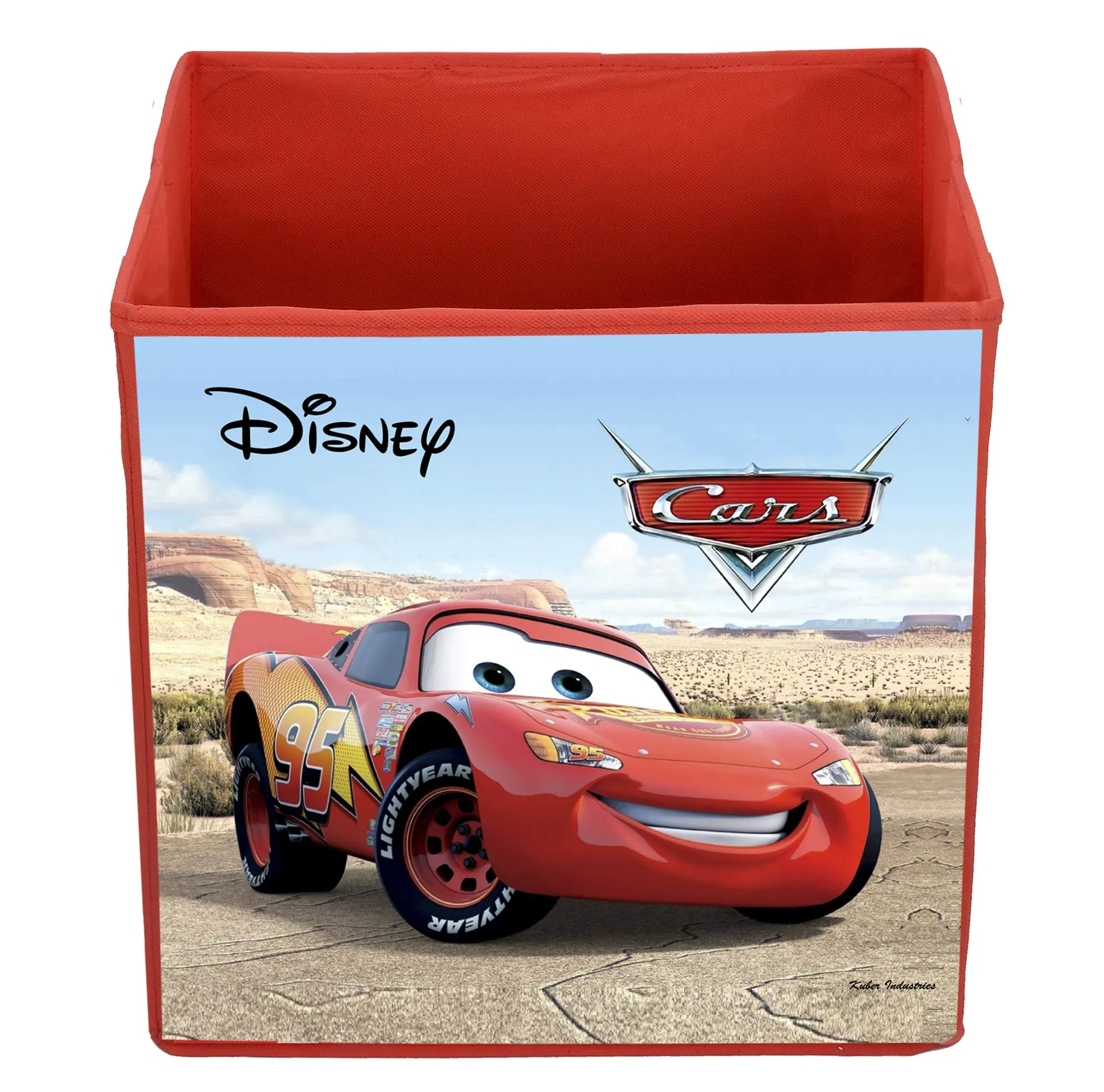 Kuber Industries Disney Cars Print Non Woven Fabric 3 Pieces Foldable Large Size Cloth Storage Box Toy, Books Wardrobe Organiser Cube with Handle (Brown)