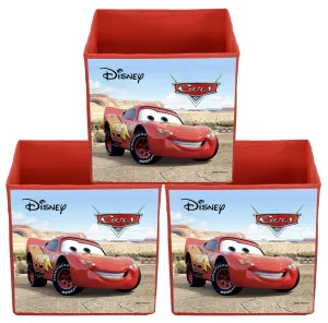 Kuber Industries Disney Cars Print Non Woven Fabric 3 Pieces Foldable Large Size Cloth Storage Box Toy, Books Wardrobe Organiser Cube with Handle (Brown)