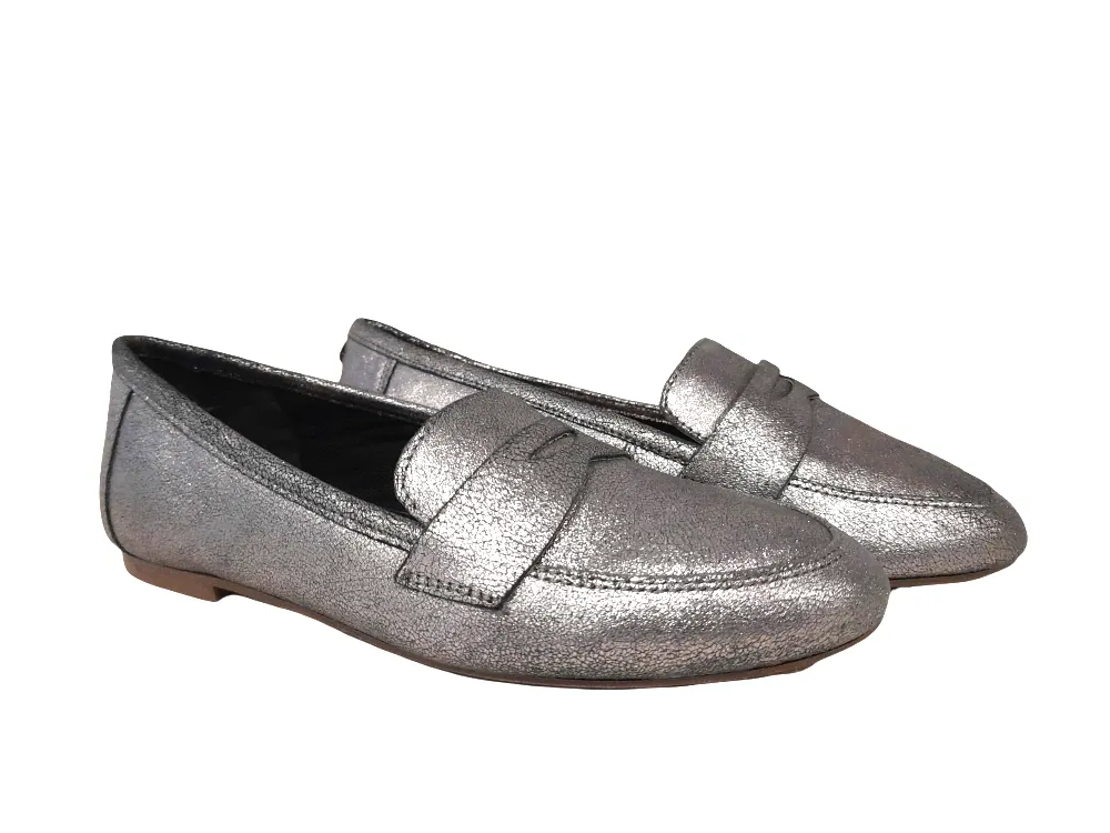 Kurt Geiger Carvela Silver Penny Loafer Womens Shoes