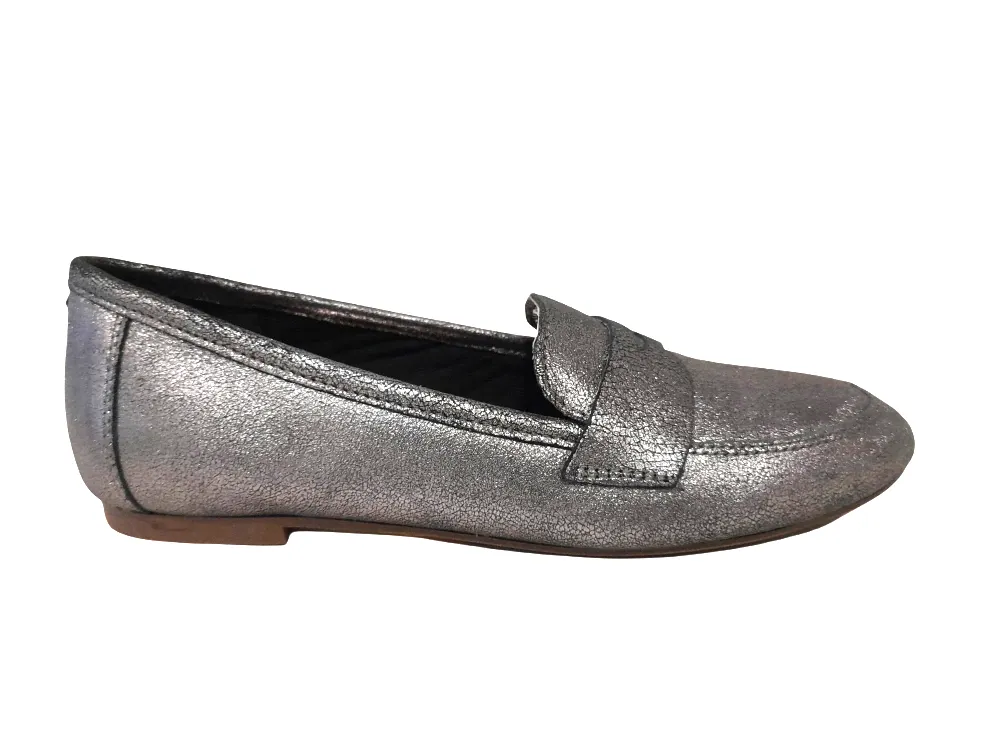 Kurt Geiger Carvela Silver Penny Loafer Womens Shoes