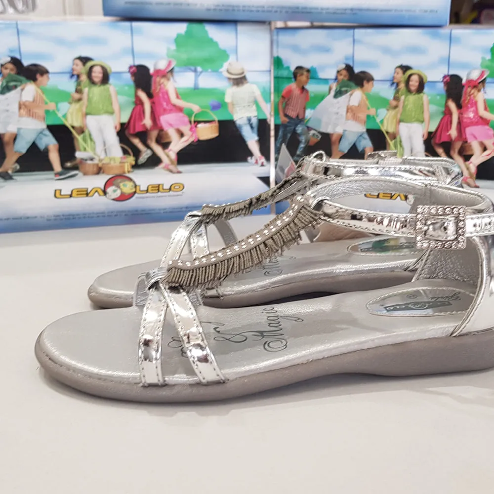 Lela Leo Girls Silver Leather Sandal