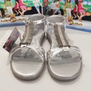 Lela Leo Girls Silver Leather Sandal