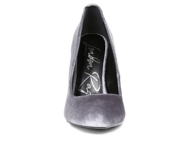 Lilith Velvet Stiletto High Heel Pumps in Grey, Black, or Burgundy | Rag & Company