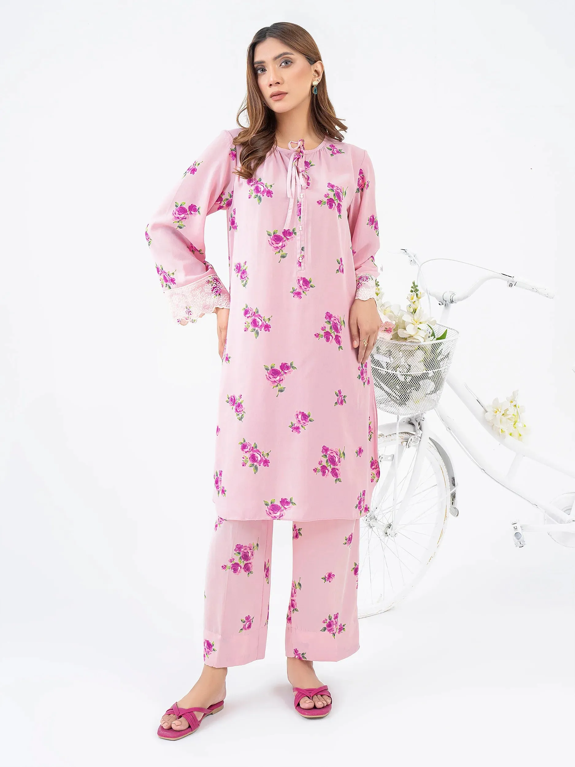 Limelight Pink Grip Printed 2-Piece Suit (P9744SU)