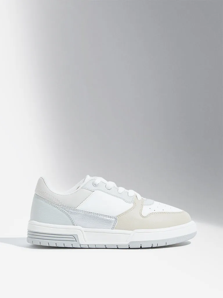 LUNA BLU White Colour-Blocked Lace-Up Sneakers