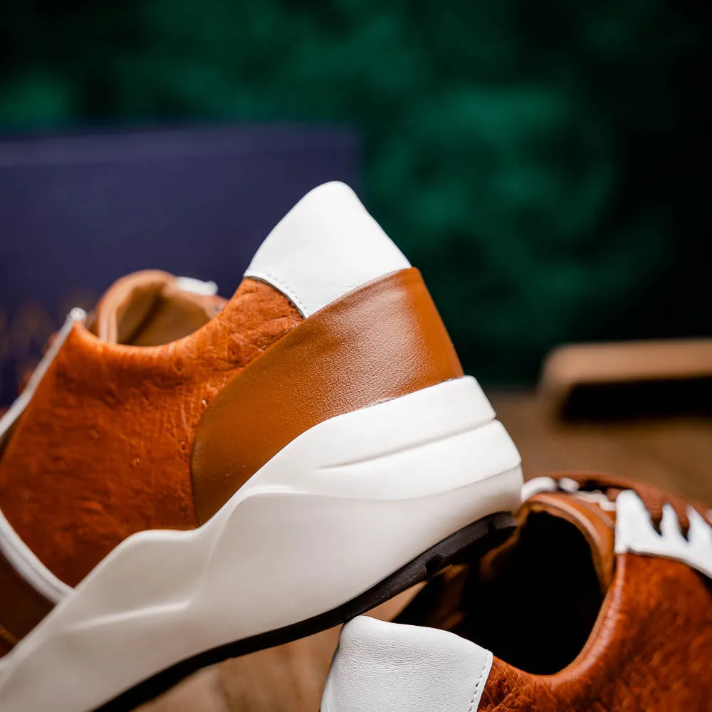 Marco Di Milano LYON II Ostrich and Calfskin Brandy/White Sneakers