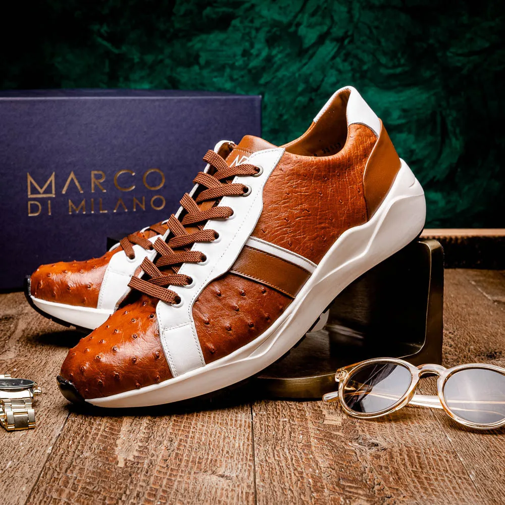 Marco Di Milano LYON II Ostrich and Calfskin Brandy/White Sneakers