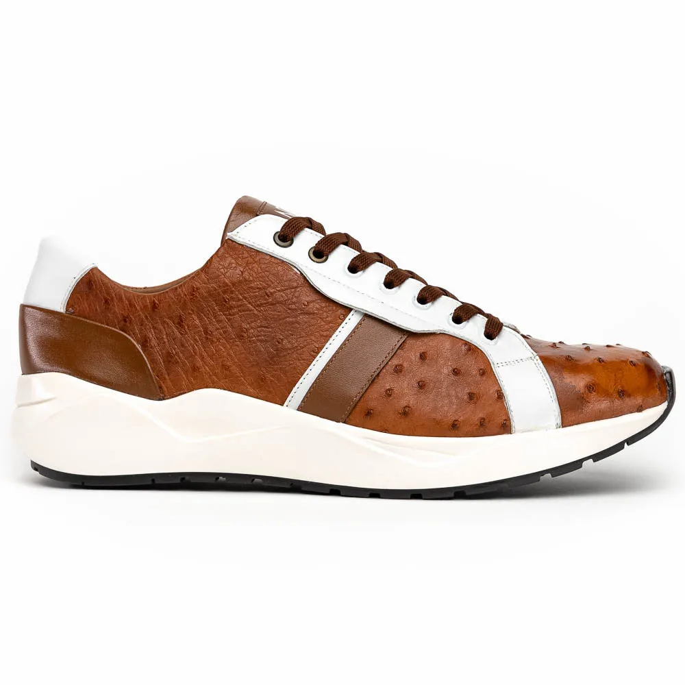 Marco Di Milano LYON II Ostrich and Calfskin Brandy/White Sneakers