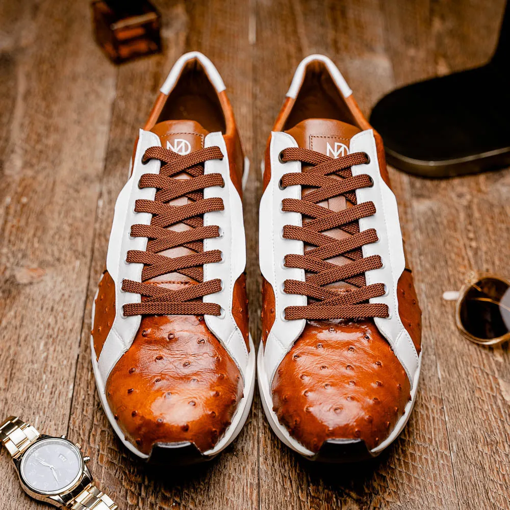 Marco Di Milano LYON II Ostrich and Calfskin Brandy/White Sneakers