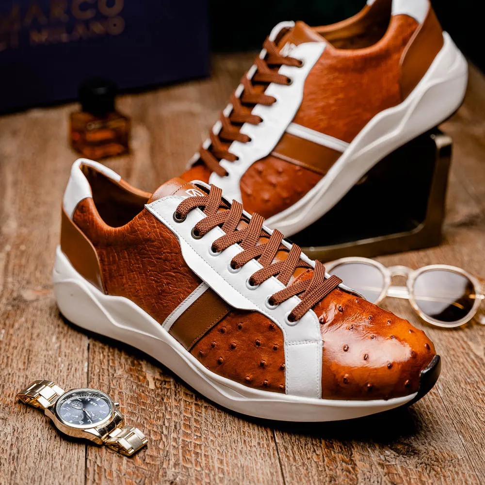 Marco Di Milano LYON II Ostrich and Calfskin Brandy/White Sneakers