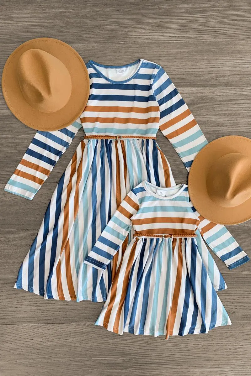 Mom & Me - Blue & White Striped Dress