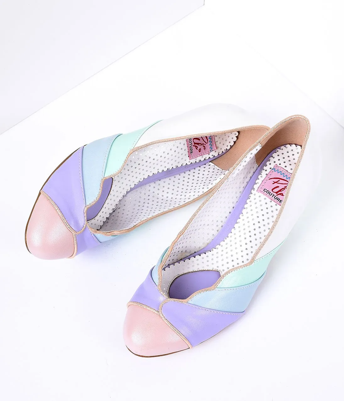 Multicolor Faux Leather Scalloped Kitten Heel