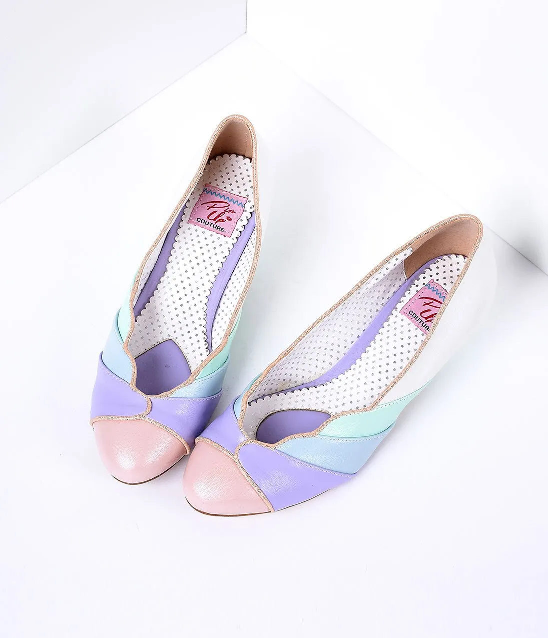 Multicolor Faux Leather Scalloped Kitten Heel