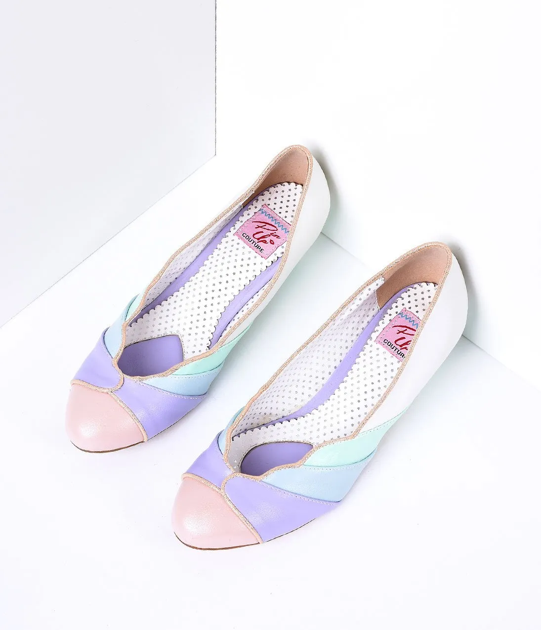 Multicolor Faux Leather Scalloped Kitten Heel