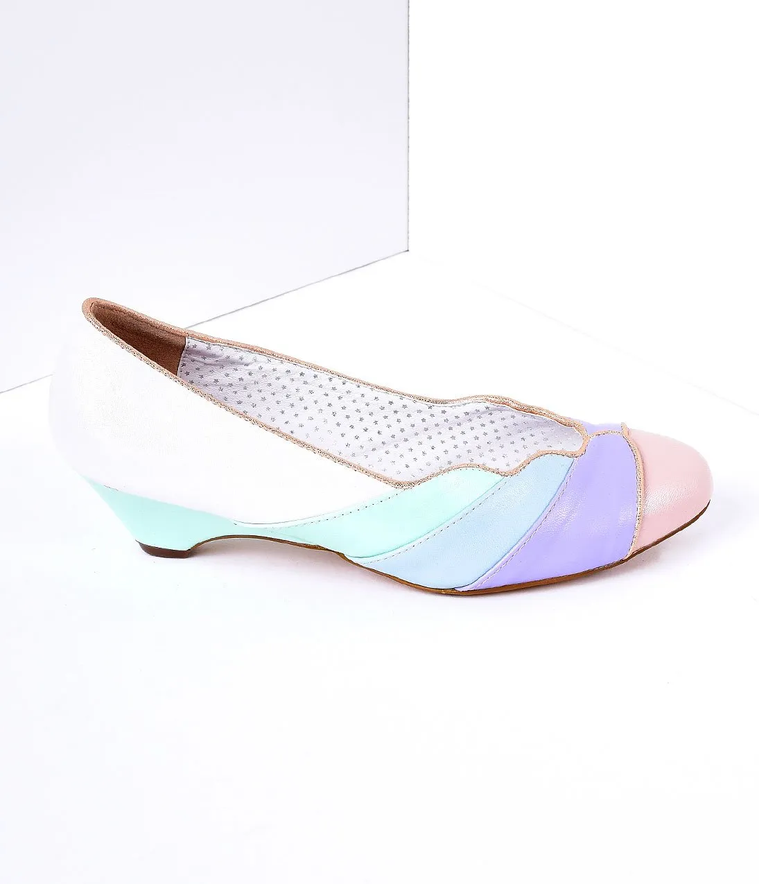 Multicolor Faux Leather Scalloped Kitten Heel