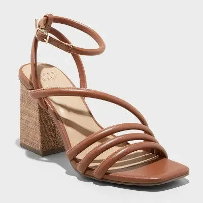 New - A New Day Women's Chunky Block High Heel Buckle Sandals Asymmetric Ankle Strap