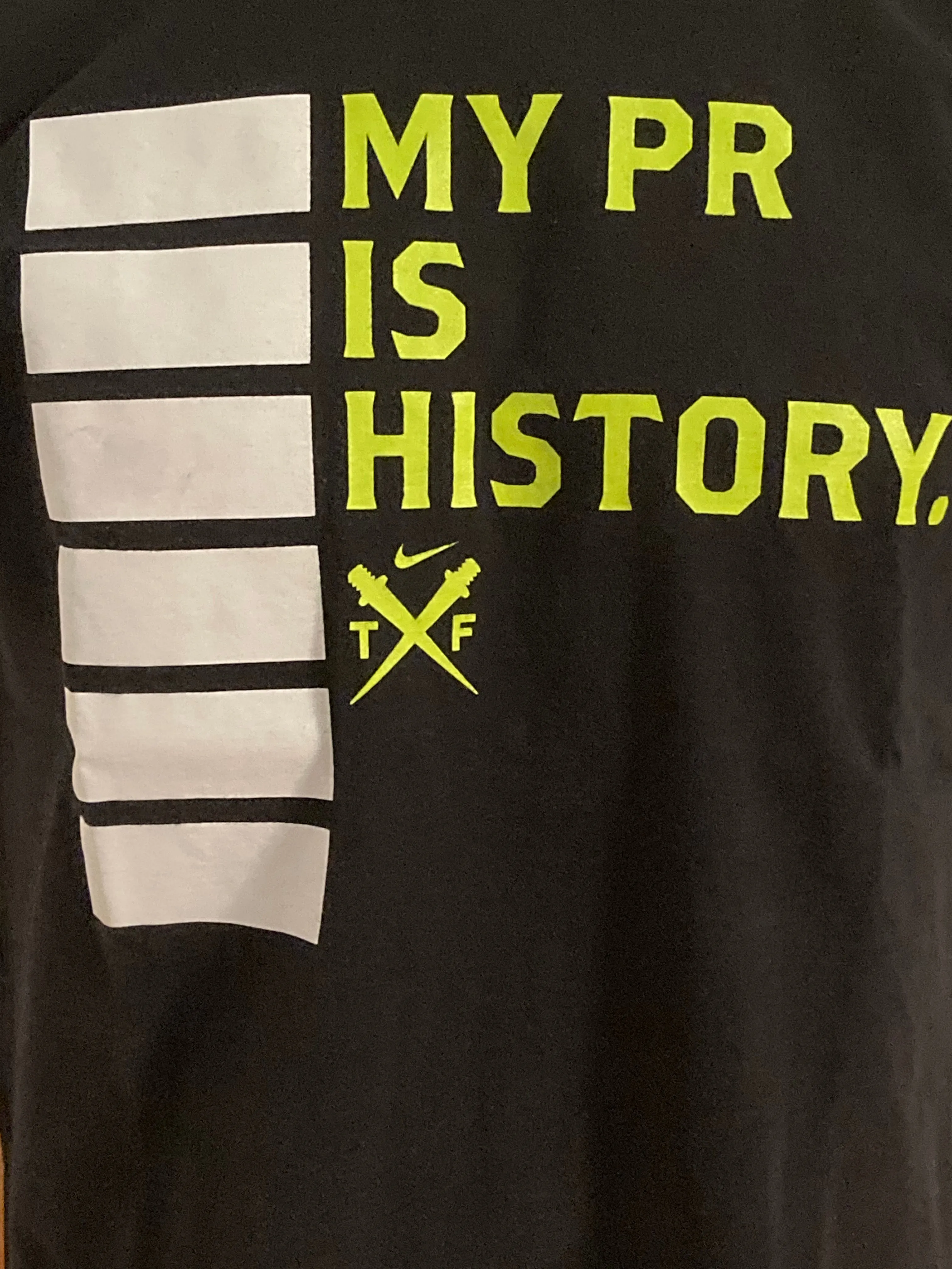 NIKE "MY PR IS HISTORY" TRACK & FIELD SLIM FIT MADE IN USA Graphic Print Adult T-Shirt Tee Shirt XL Xtra Extra Large Black  Shirt