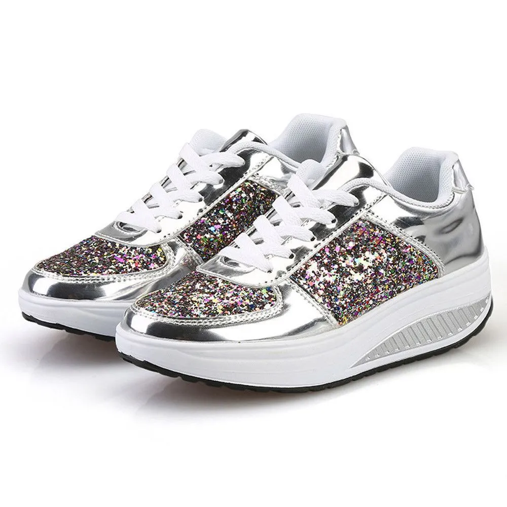 OCW Rhinestone Sequins Glitter Shiny Bling Crystal Platform Slip On Lace Up Ultra Soft Shoes For Women