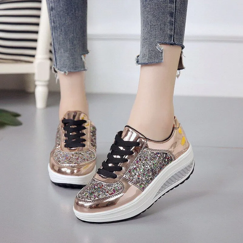 OCW Rhinestone Sequins Glitter Shiny Bling Crystal Platform Slip On Lace Up Ultra Soft Shoes For Women