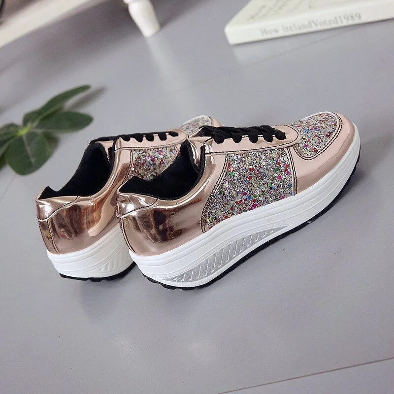 OCW Rhinestone Sequins Glitter Shiny Bling Crystal Platform Slip On Lace Up Ultra Soft Shoes For Women