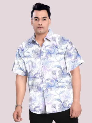 Periwinkle Linen Printed Shirt Men's Plus Size