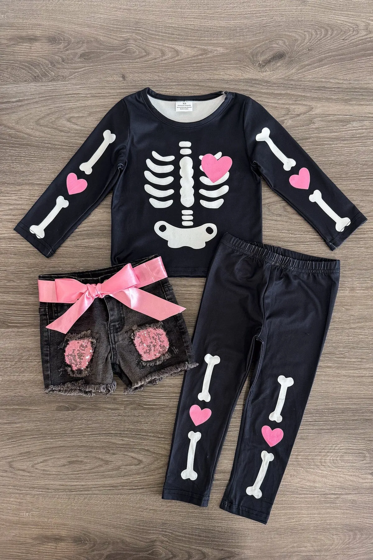 Pink Sequin Skeleton Legging & Short Set