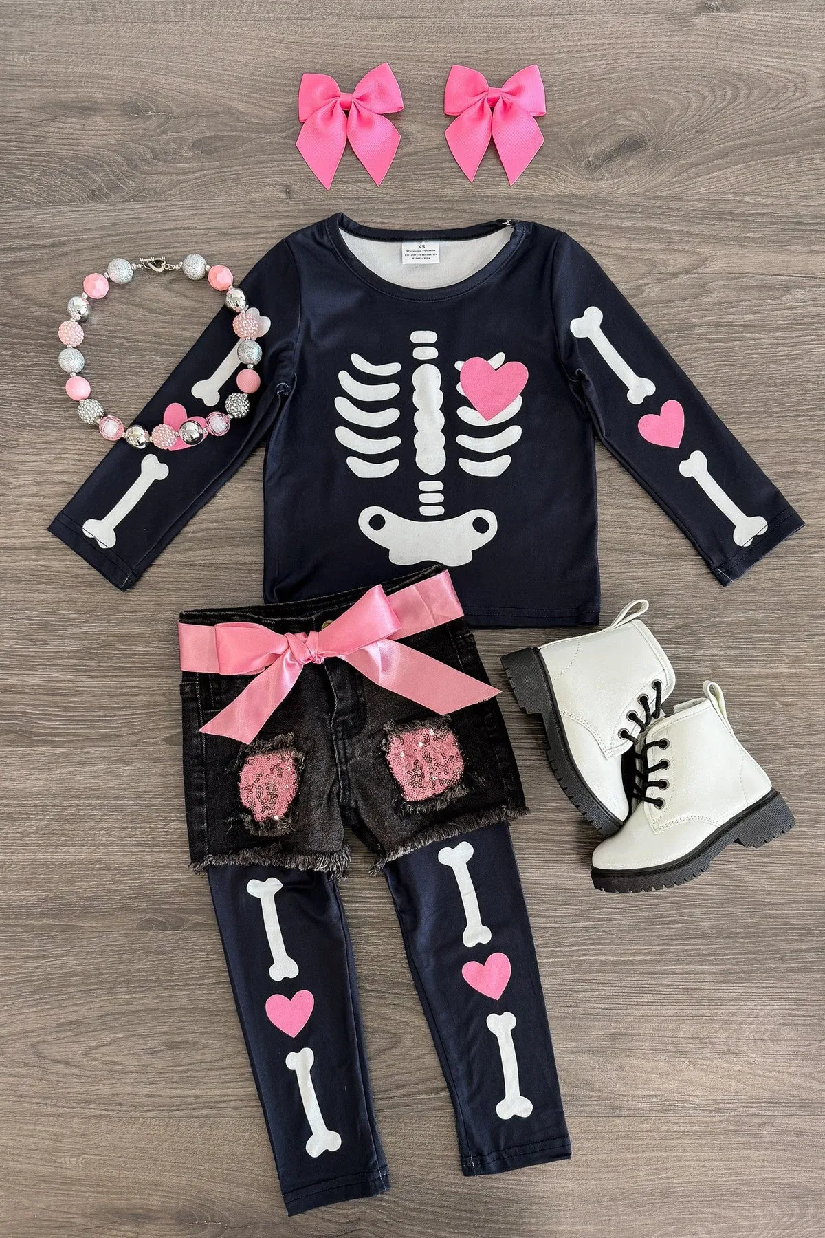 Pink Sequin Skeleton Legging & Short Set