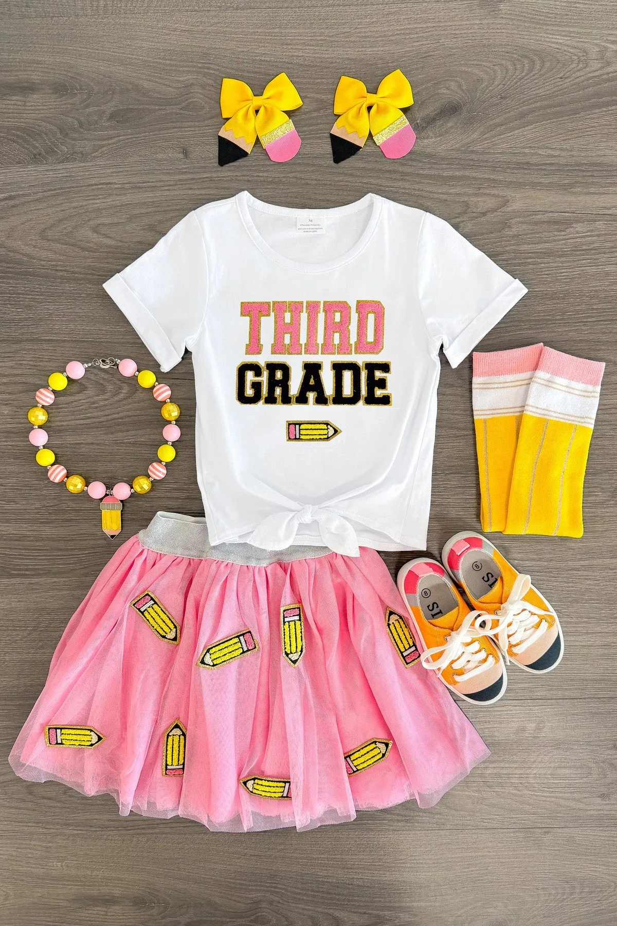 "Pre-K - 6th Grade" Pink Pencil Tutu Skirt Set