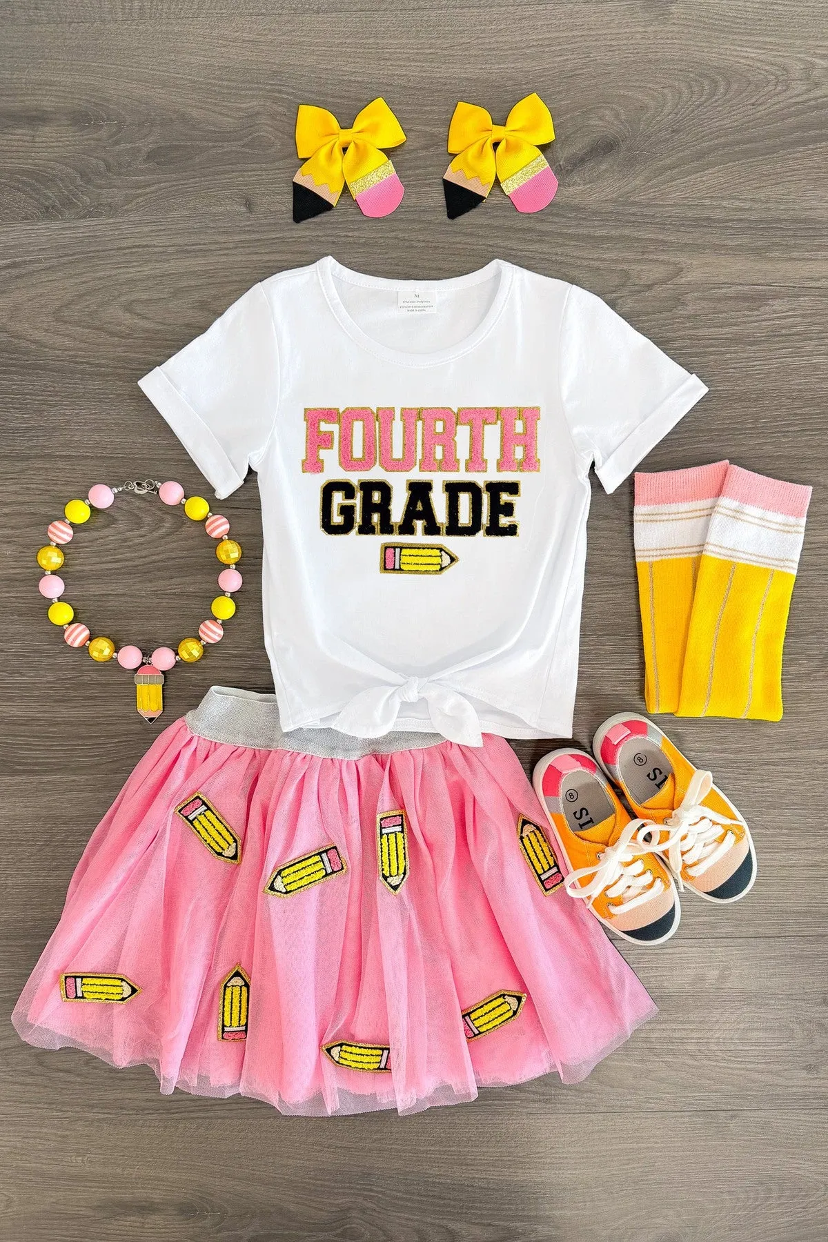 "Pre-K - 6th Grade" Pink Pencil Tutu Skirt Set