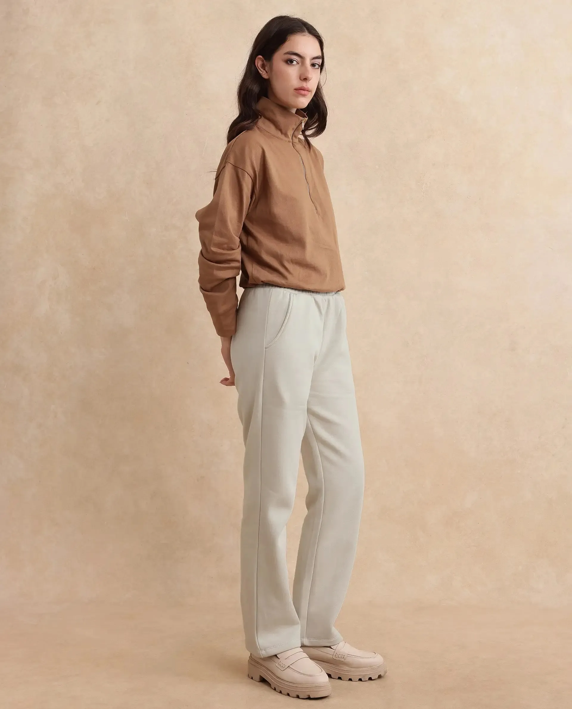 Rareism Women Blunt Off White Plain Track Pant