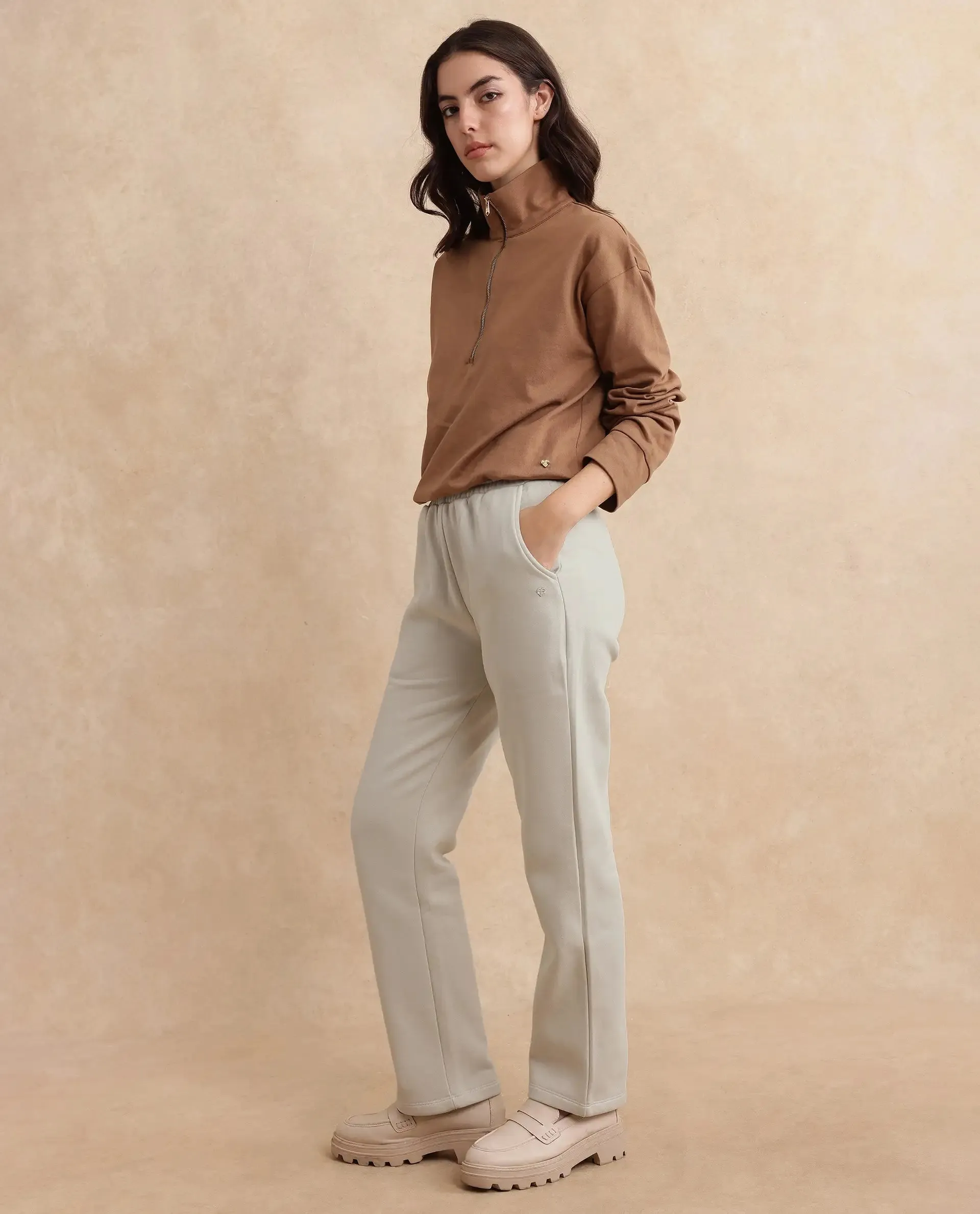 Rareism Women Blunt Off White Plain Track Pant