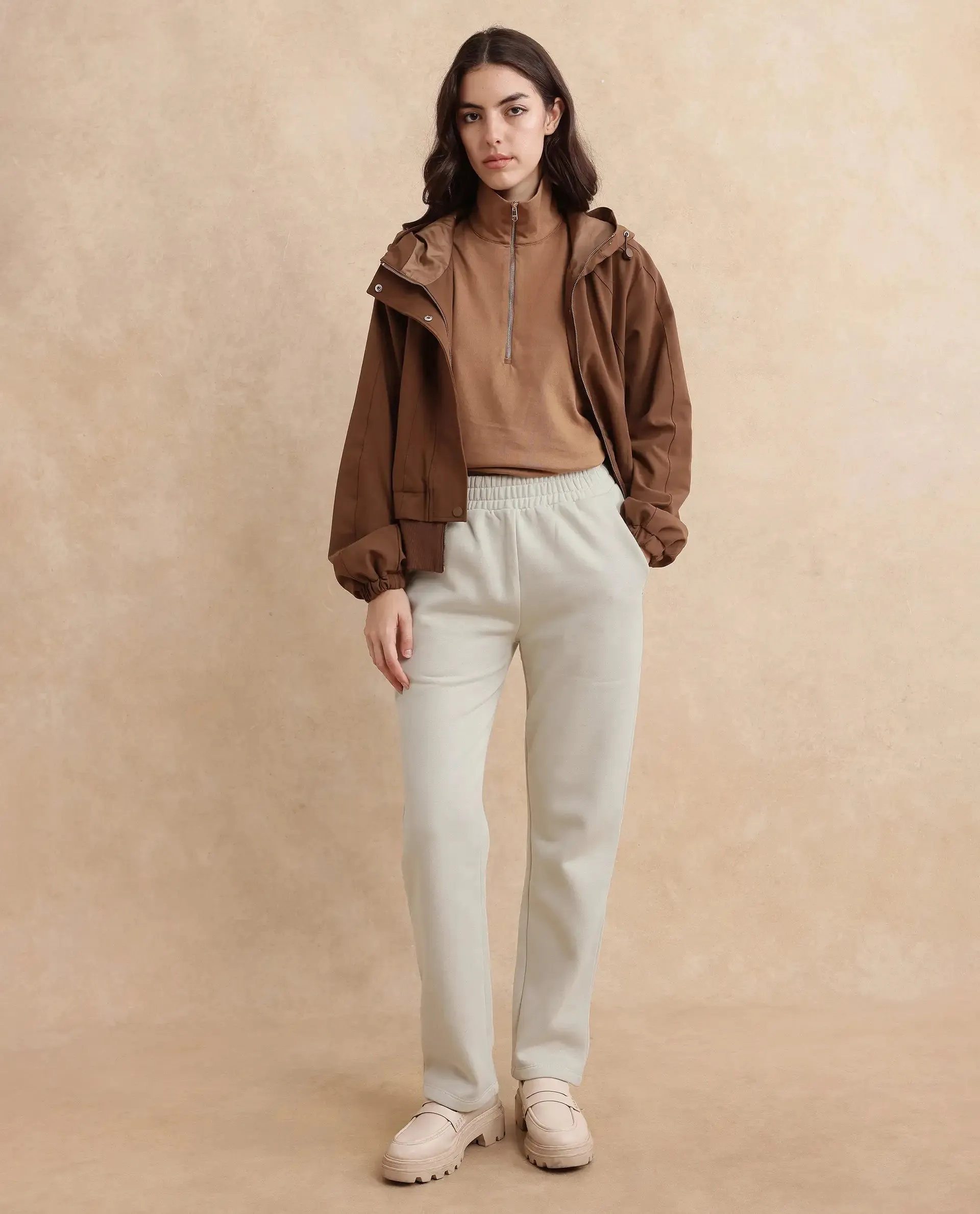 Rareism Women Blunt Off White Plain Track Pant