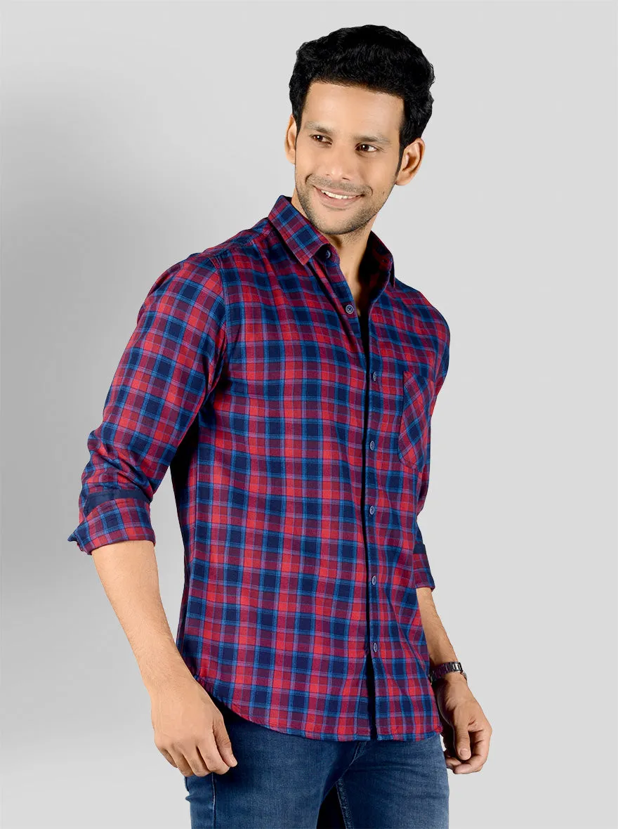 Red & Blue Checked Slim Fit Casual Shirt | Greenfibre