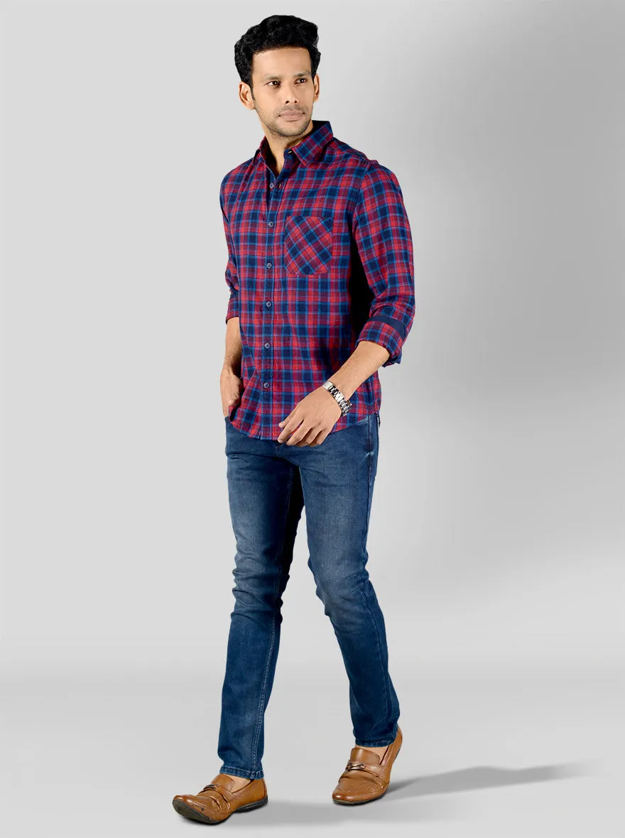 Red & Blue Checked Slim Fit Casual Shirt | Greenfibre