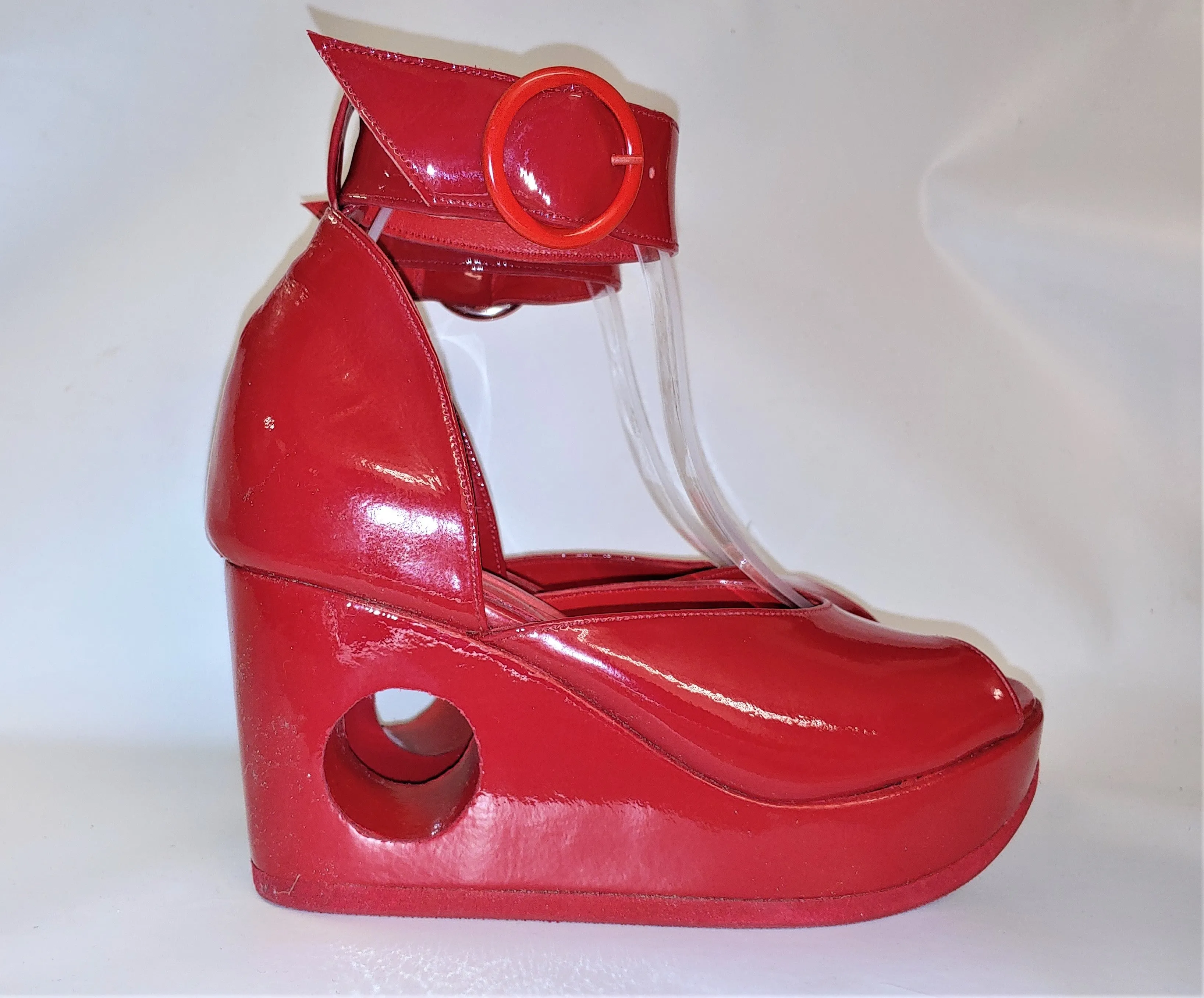 Red PEEPHOLE Platform Sandals