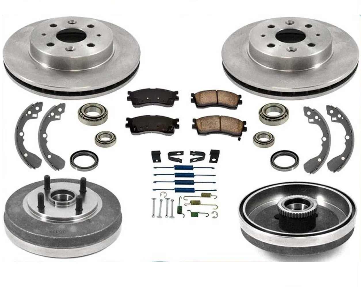 Rotors Brake Pads Drums Shoes Springs Bearings for 03-05 Kia Rio 4Wheel ABS ONLY