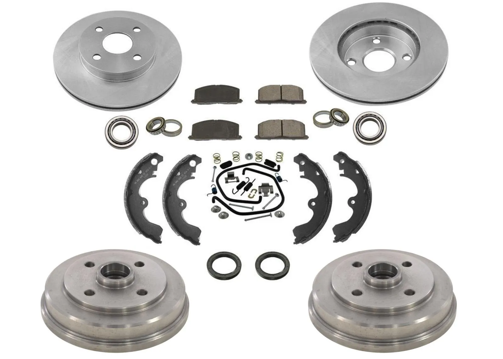 Rotors Drums Brake Pads Shoes Bearing Spring Kit for Toyota Tercel 96-98 No ABS