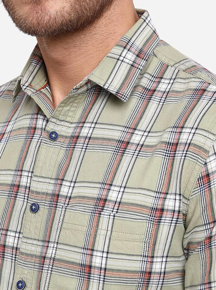 Sage Green Checked Slim Fit Casual Shirt | Greenfibre