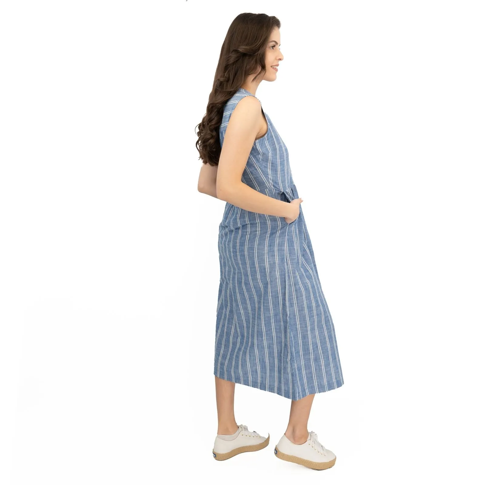 Seasalt Blue Striped Creek Cottage Midi Dress