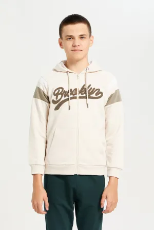 Senior Boys Beige Embroidered Sweatshirt