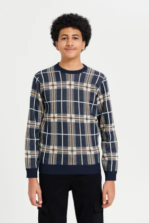 Senior Boys Navy Checkered Pullover