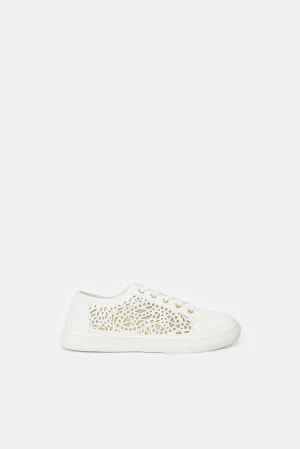 Senior Girls White Laser Cut Sneaker