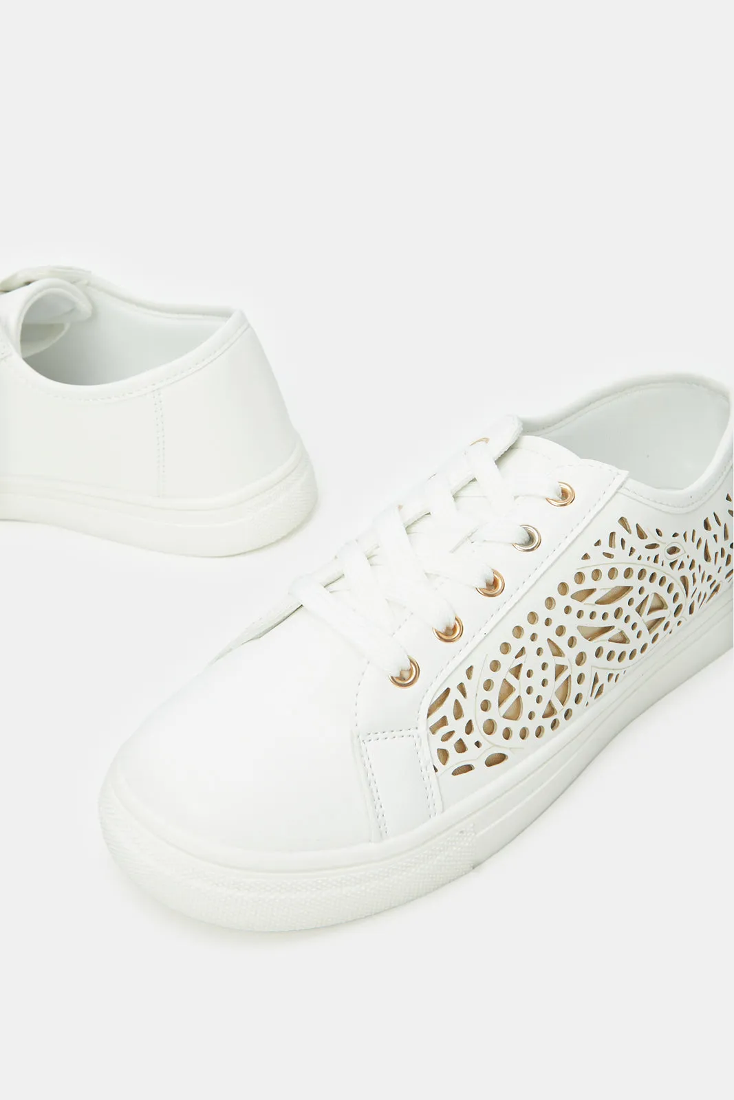 Senior Girls White Laser Cut Sneaker