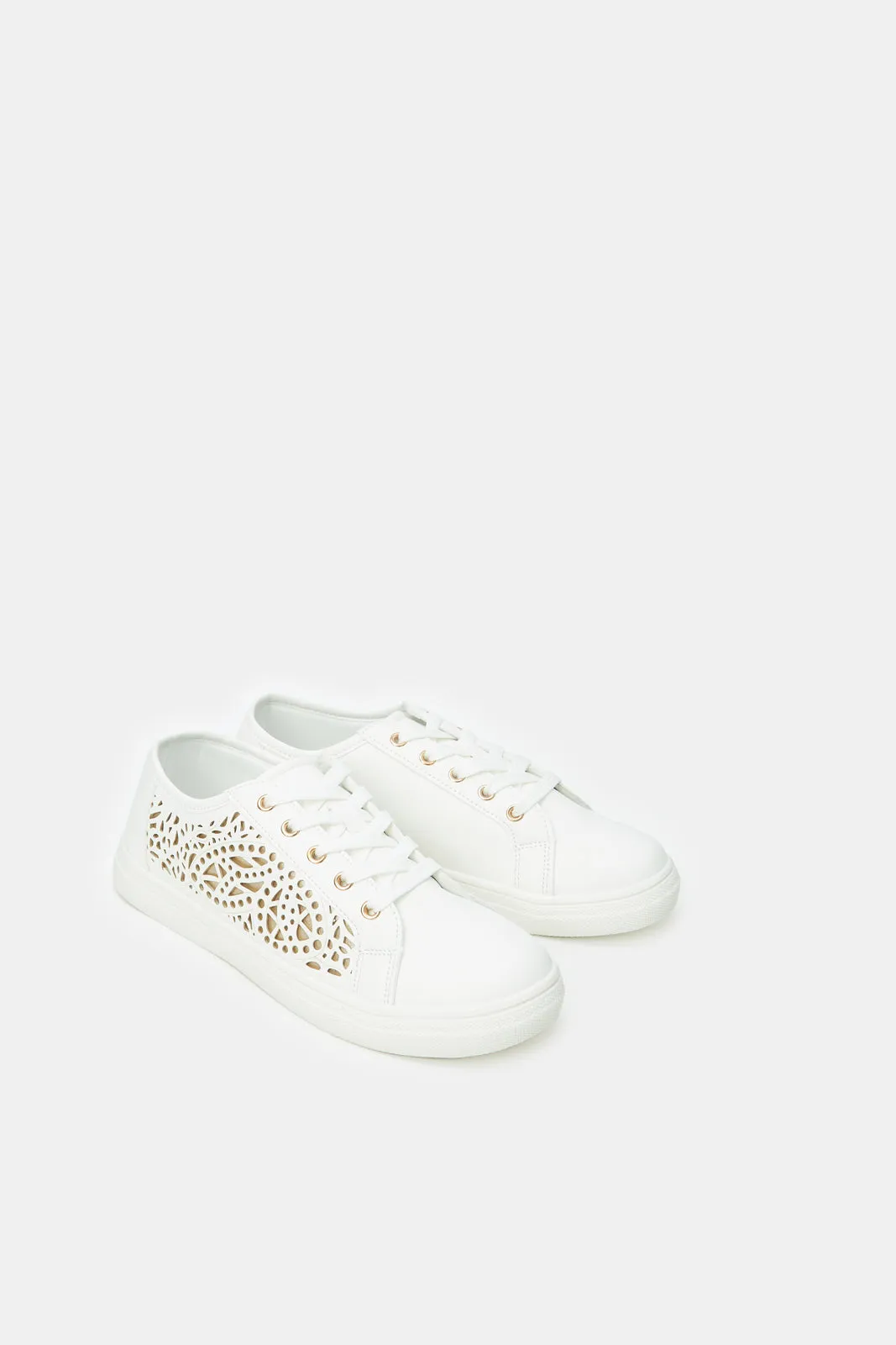 Senior Girls White Laser Cut Sneaker