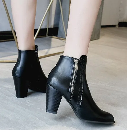 SH336 - Hollow High Heeled Black Ankle Boots