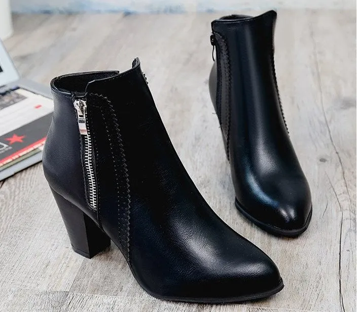 SH336 - Hollow High Heeled Black Ankle Boots