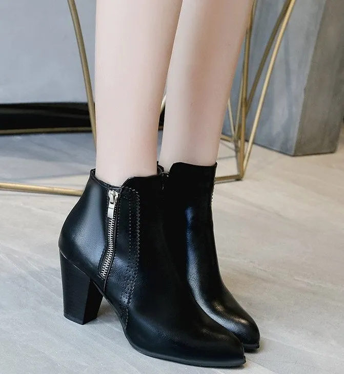 SH336 - Hollow High Heeled Black Ankle Boots