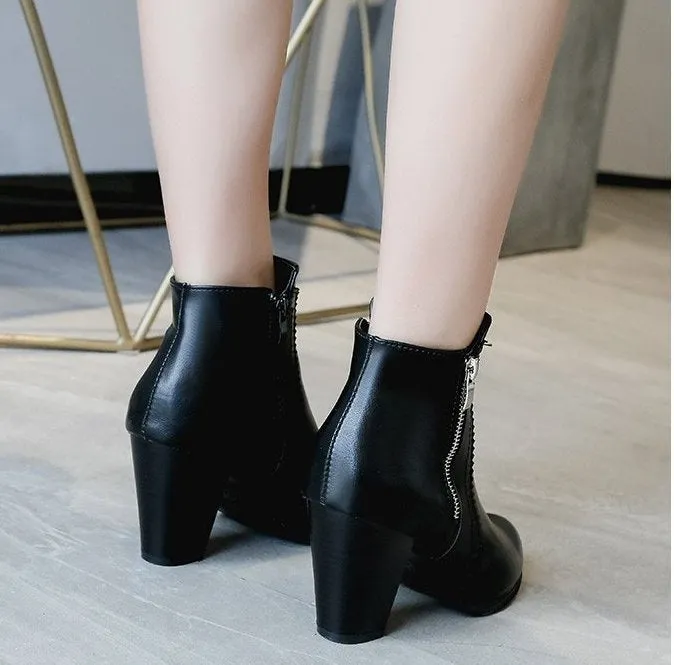 SH336 - Hollow High Heeled Black Ankle Boots